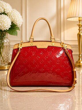 Louis Vuitton Brea MM Red Monogram Vernis Satchel | Authentic LV Crossbody Bag